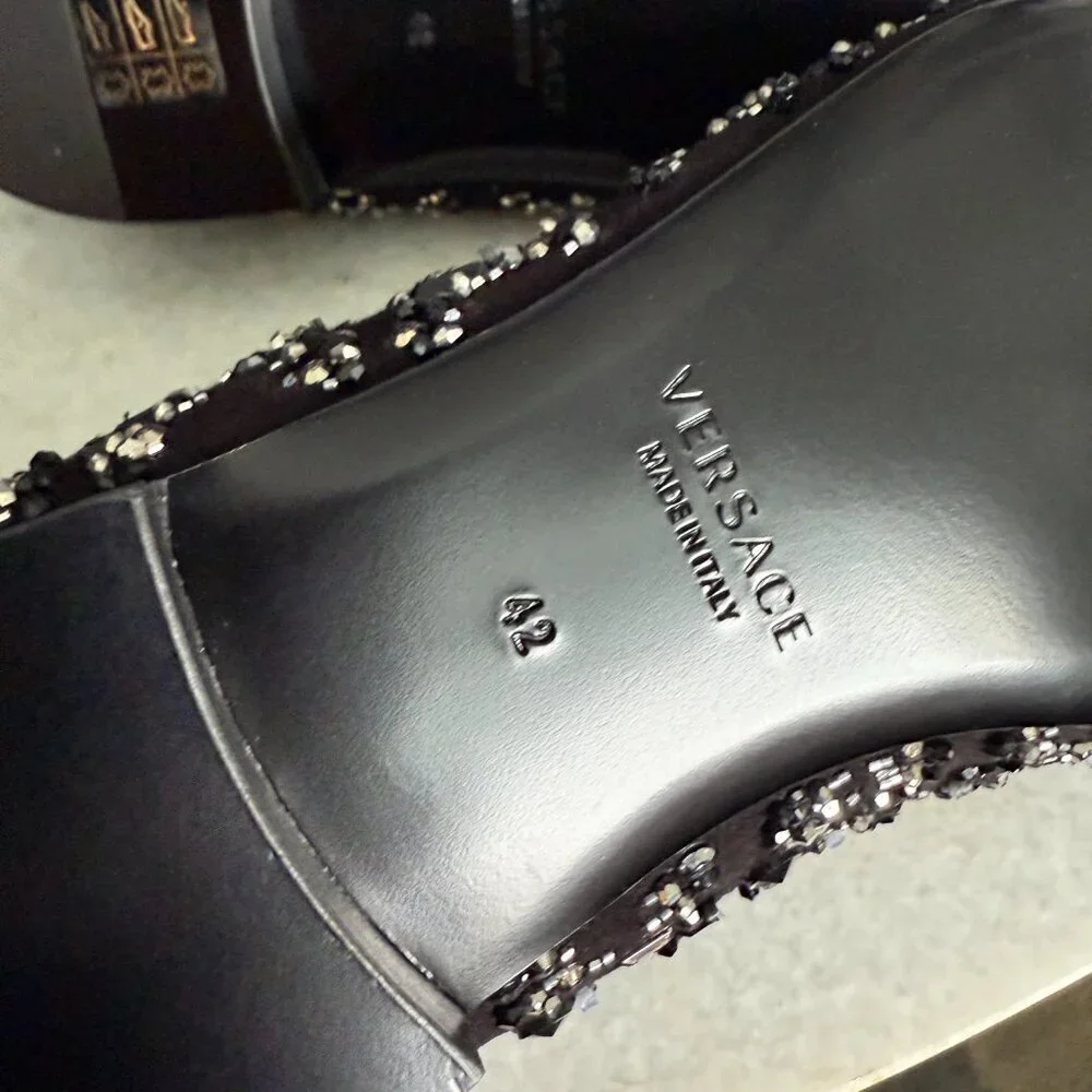 Versace 1003792 Men's‎ Black leather loafer embellished beading, 42
